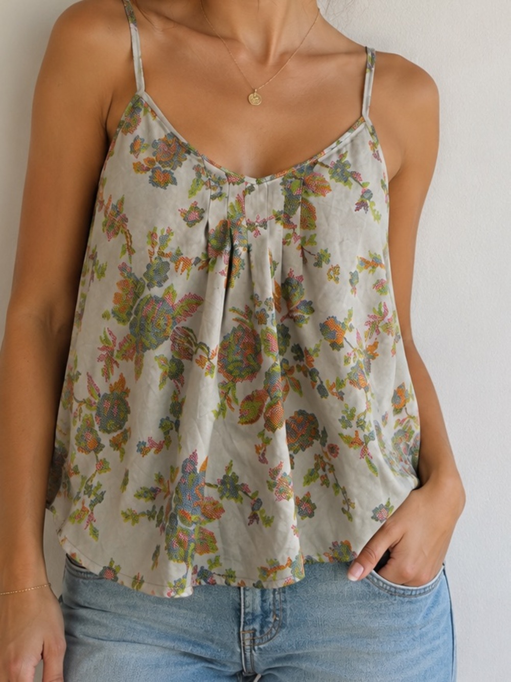 Propaganda Floral Cami Top Spaghetti Strap Boho Flowy Blouse Size L